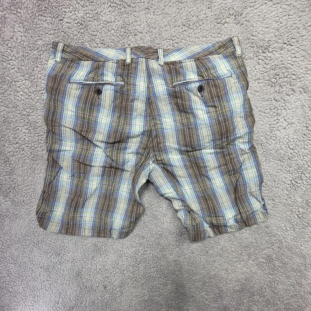 Tommy Bahama Shorts Mens Size 38 X 10 Blue Plaid Linen‎ Casual Flat Front Chino